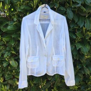White Linen Caslon Blazer, Semi Sheer